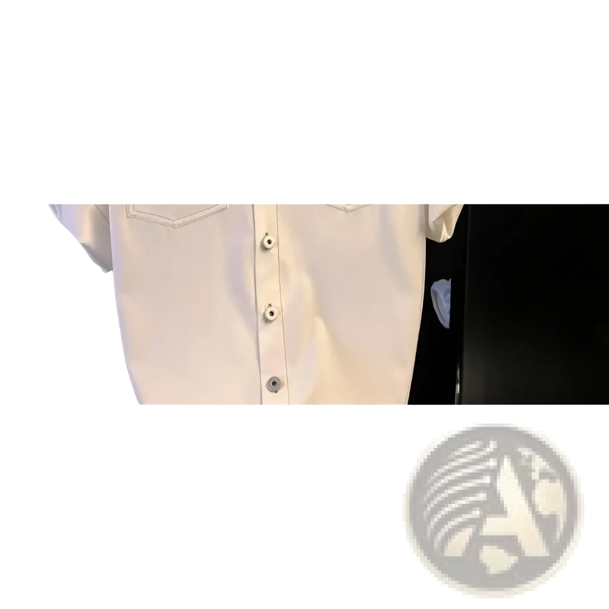 Men short sleeve casual button cardigan shirt in crisp white with subtle stitching and matching buttons