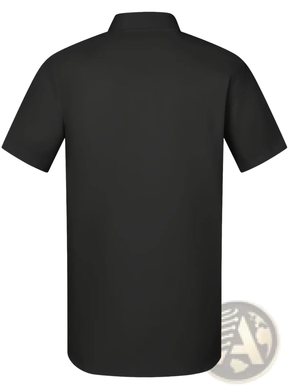 Men short sleeve dress shirt in black with classic collar and minimalist design for business casual formal uniform