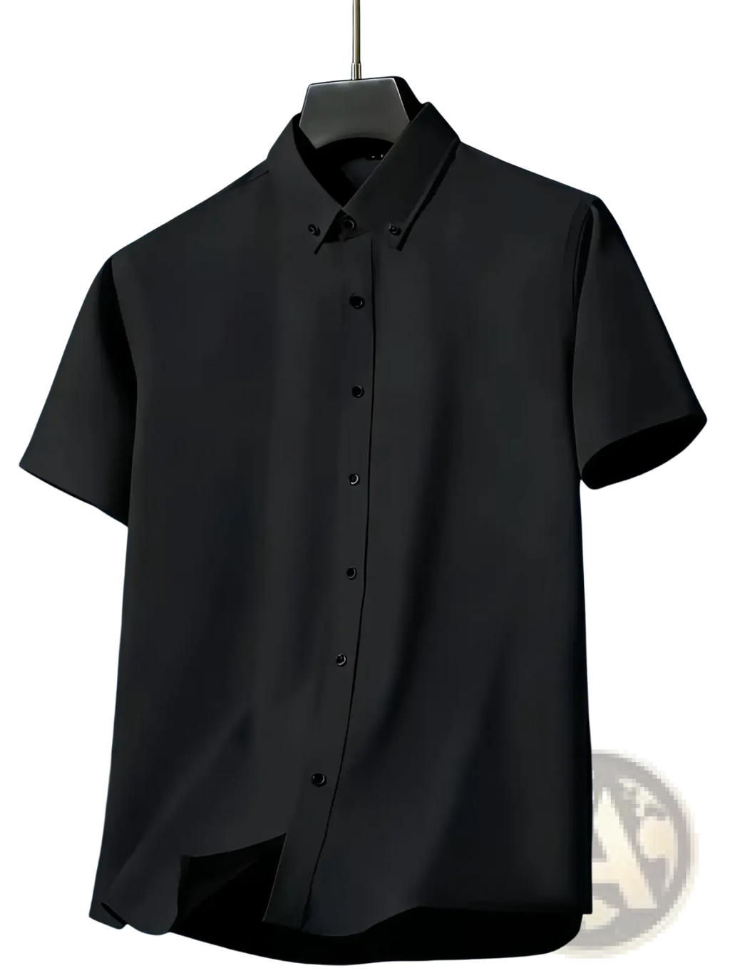 Men short sleeve dress shirt in black with crisp collar and sleek fabric for business casual formal uniform