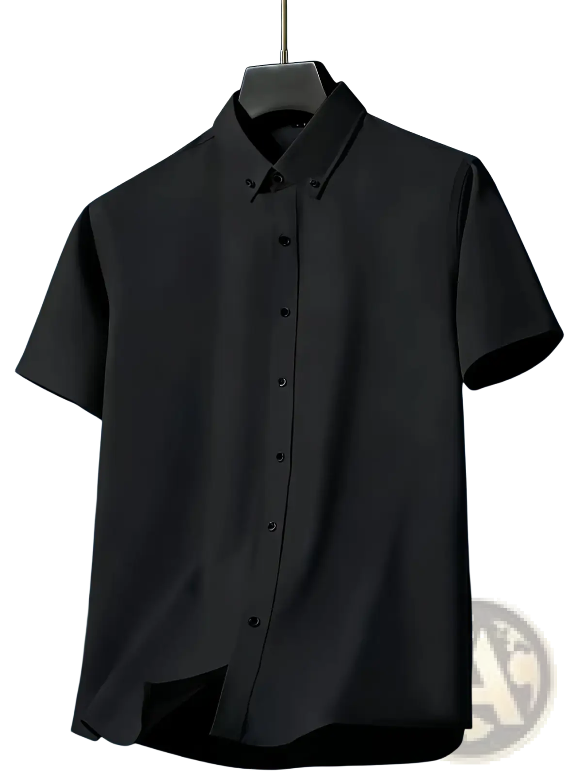 Men short sleeve dress shirt in black with crisp collar and sleek fabric for business casual formal uniform