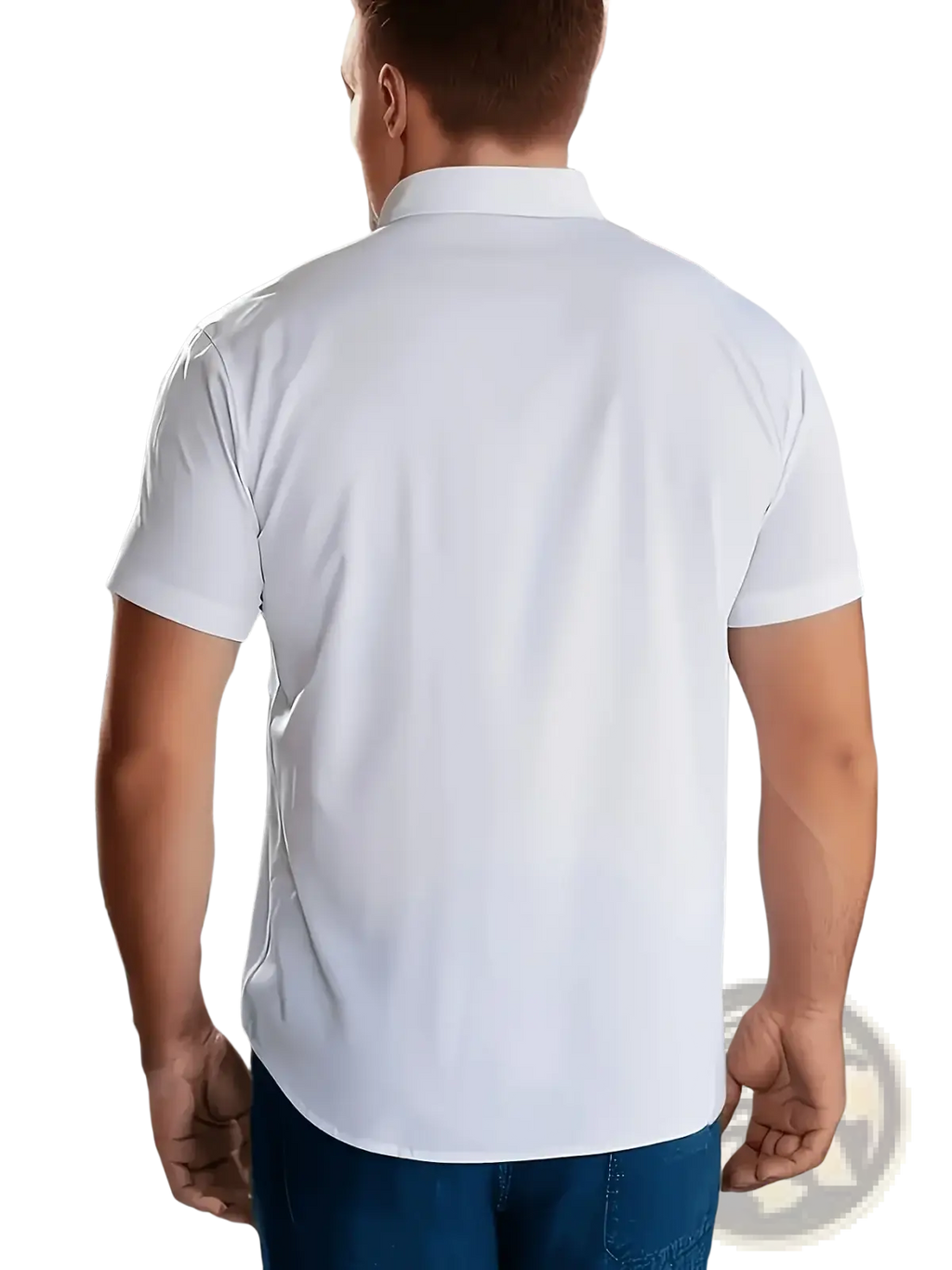 Men short sleeve dress shirt in white cotton featuring a collared design for business casual and formal wear