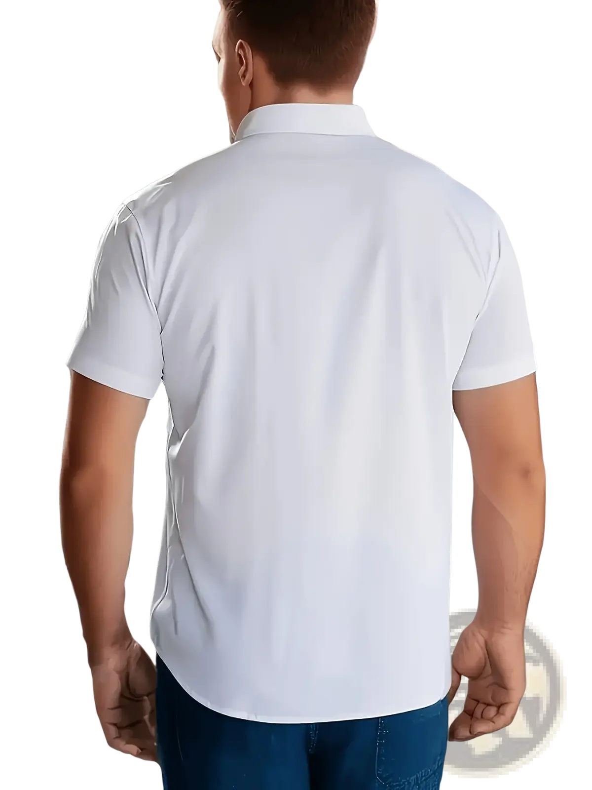 Men short sleeve dress shirt in white cotton featuring a collared design for business casual and formal wear
