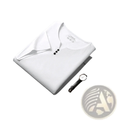 White men short sleeve henley shirt with black buttons and subtle collar neatly folded on dark surface for casual wear
