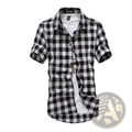 Men short sleeve button up top black and white checkered casual shirt with collar for everyday wear