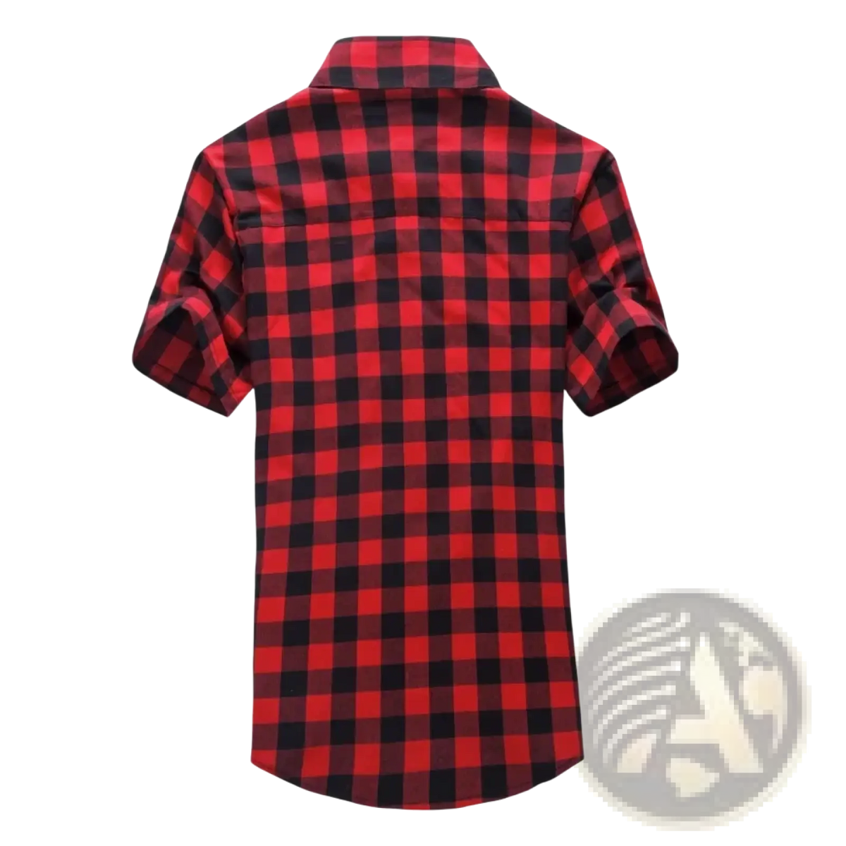 Men short sleeve plaid shirt casual button up top in red and black with classic collar for everyday wear