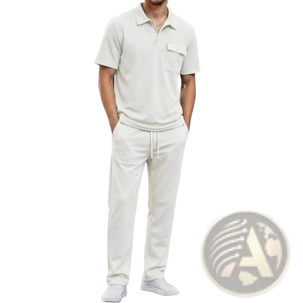 Men short sleeve polo shirt in crisp white featuring a classic collar and chest pocket perfect for casual wear