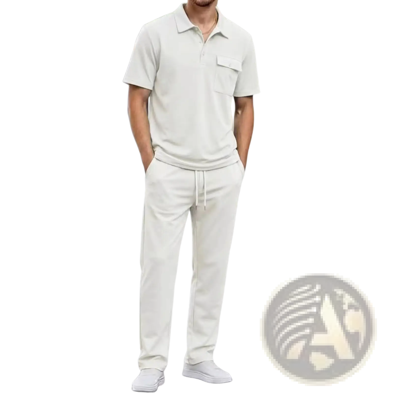 Men short sleeve polo shirt in crisp white featuring a classic collar and chest pocket perfect for casual wear