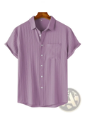 Men short sleeve textured beach shirt in light green with vertical pleats and a chest pocket in lavender color