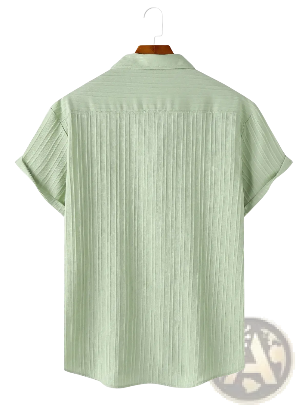 Men short sleeve textured beach shirt light green with vertical pleats and button-up front for casual summer wear