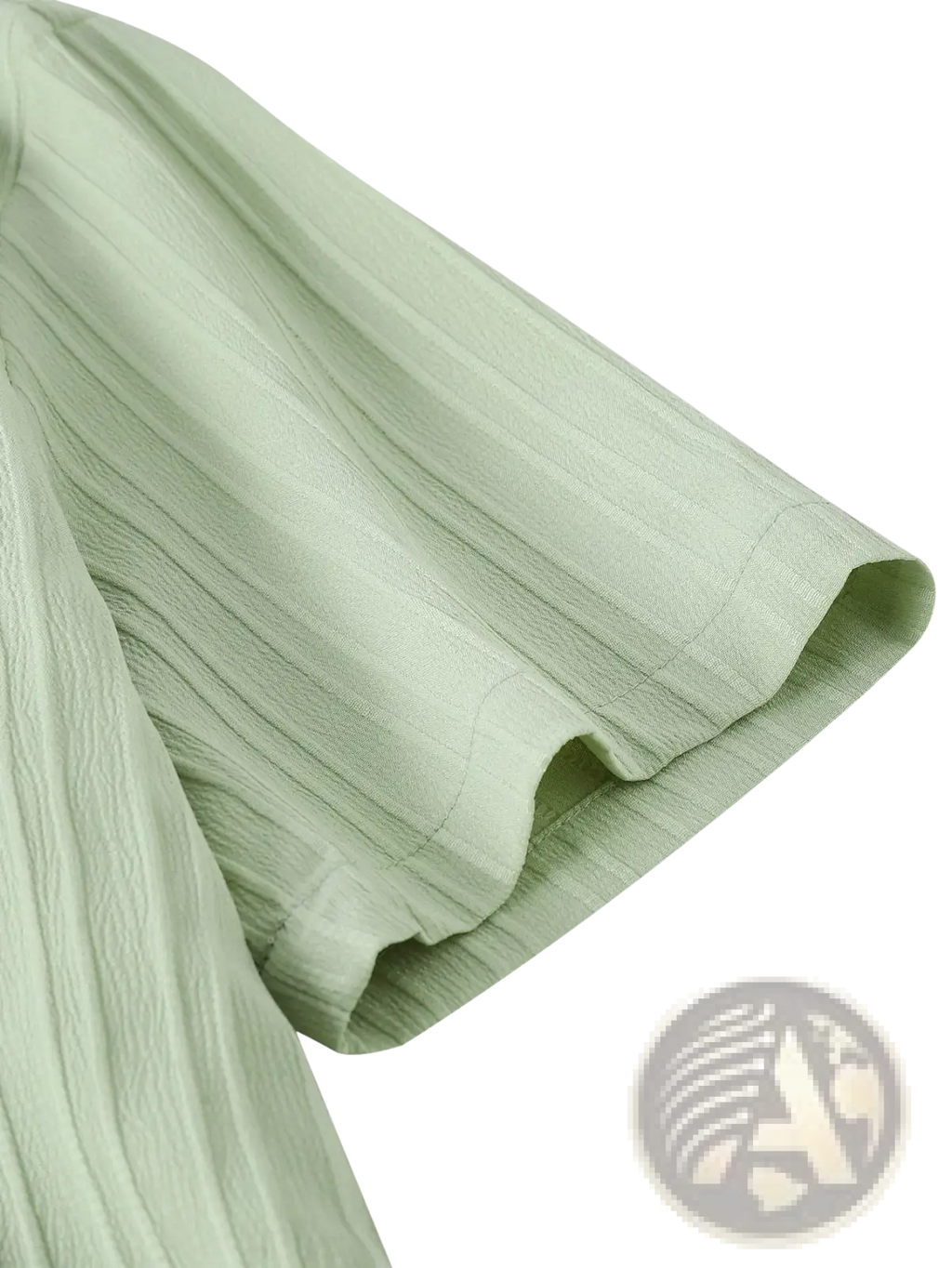 Men short sleeve textured beach shirt in light green with a subtle ribbed texture suitable for casual wear