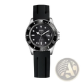 Men silicone quartz sports watch with black rubber strap silver-toned dial bezel and date window at 3 o’clock