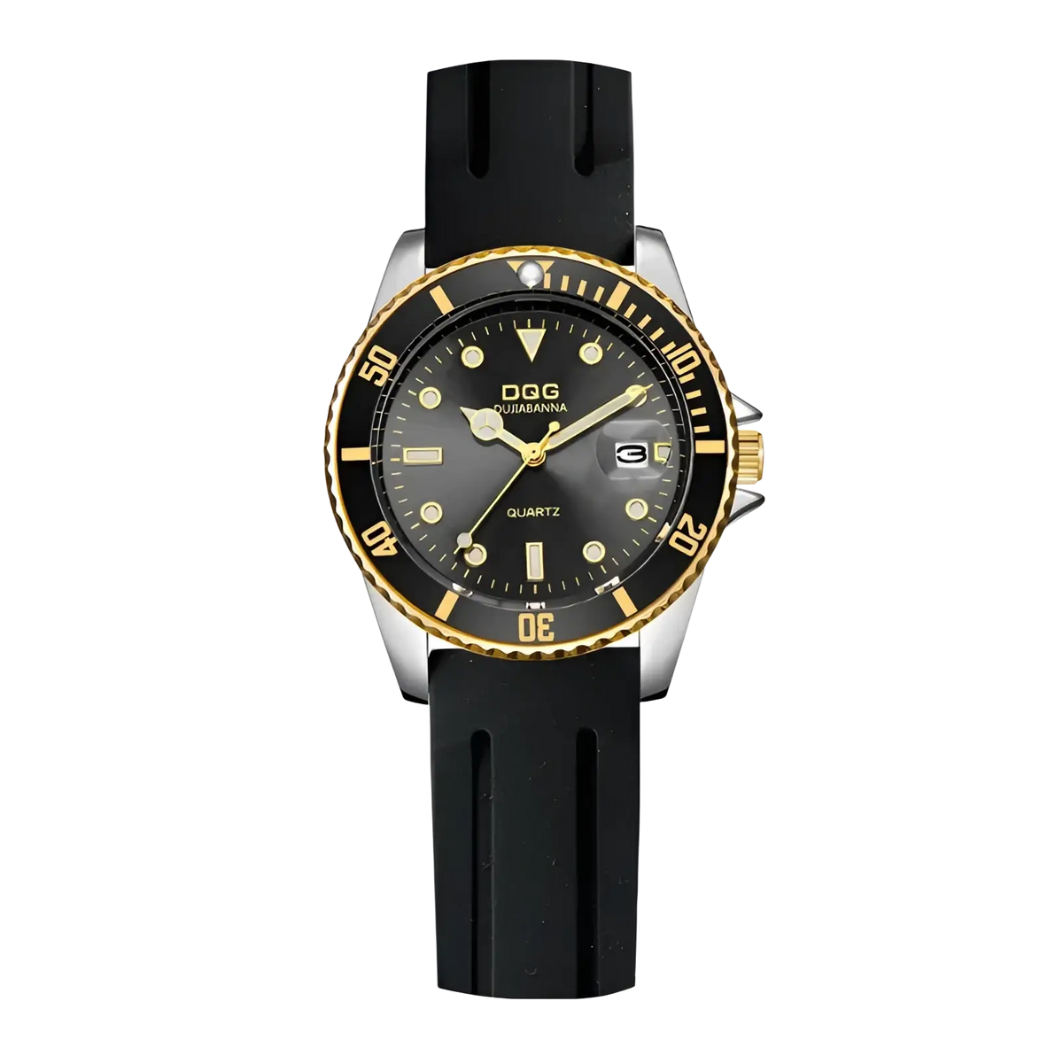 Black and gold dgg ducabanna men silicone quartz sports watch with black rubber strap for active use
