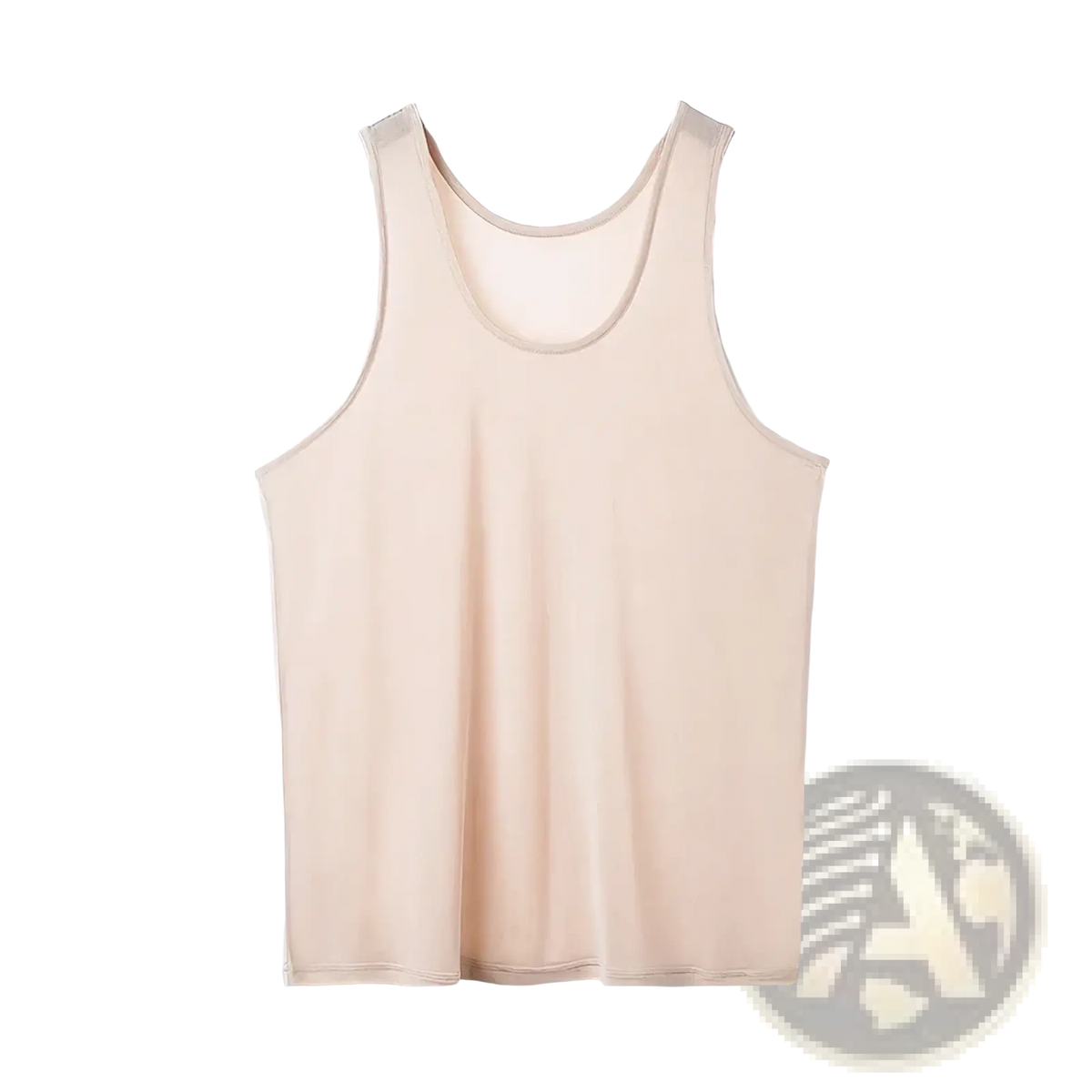 Men silk blend tank top in soft skin tone with sleeveless design and lightweight fabric for casual wear