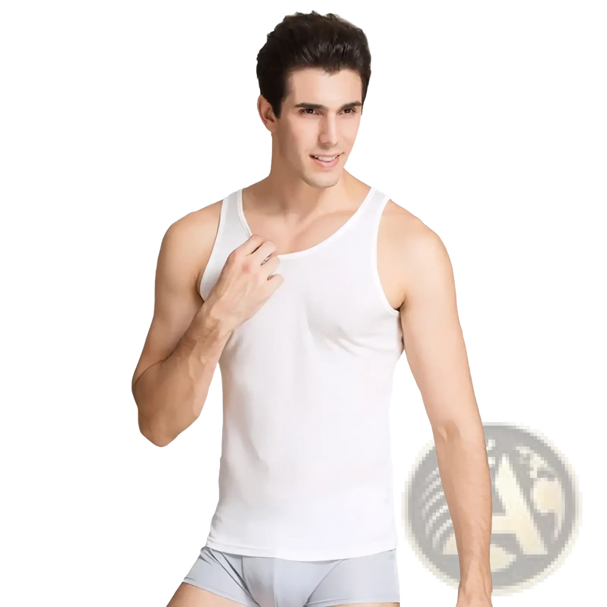 White suyadream men silk blend tank top casual o neck vest front view showcasing smooth fabric and design