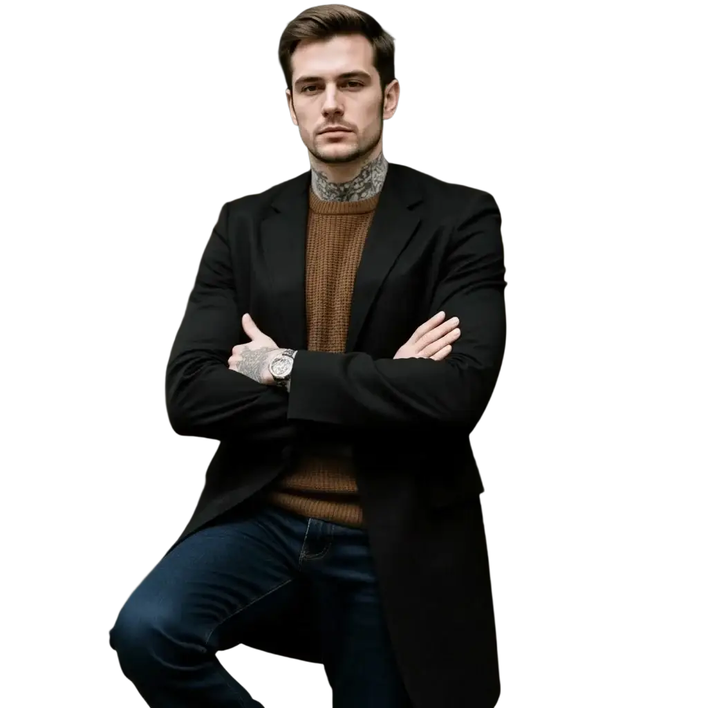 Men single breasted black woolen winter overcoat blazer perfect for formal and cold weather wear