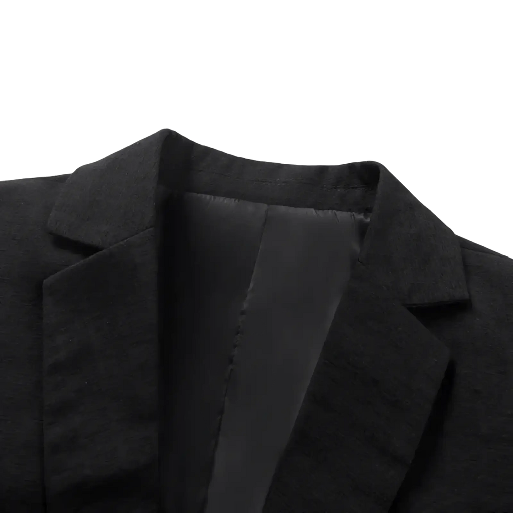 Men slim business blazer in black with structured collar and smooth inner lining non iron suit jacket