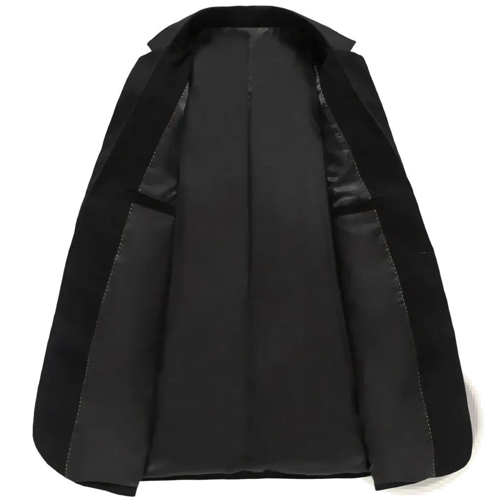 Men slim business blazer black btsukimi coat with sleek tailored design and subtle stitching details for formal wear