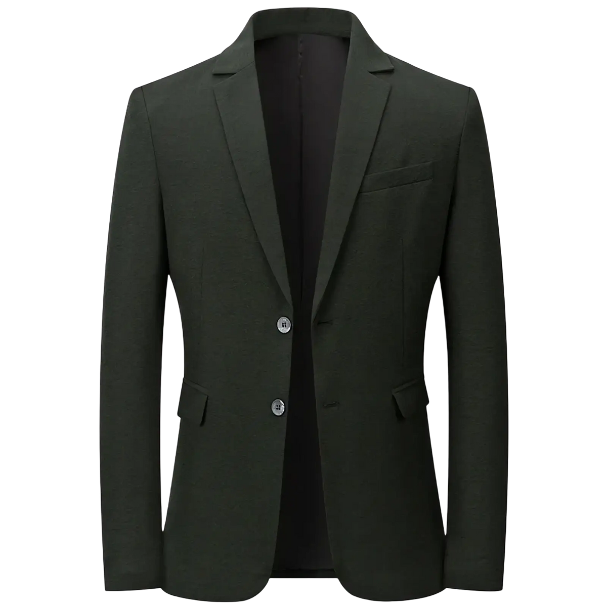 Dark green tailored men slim business blazer with sleek modern cut two front buttons non iron fabric
