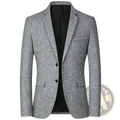 Men slim casual solid color gray textured blazer jacket with black buttons and a sleek modern design