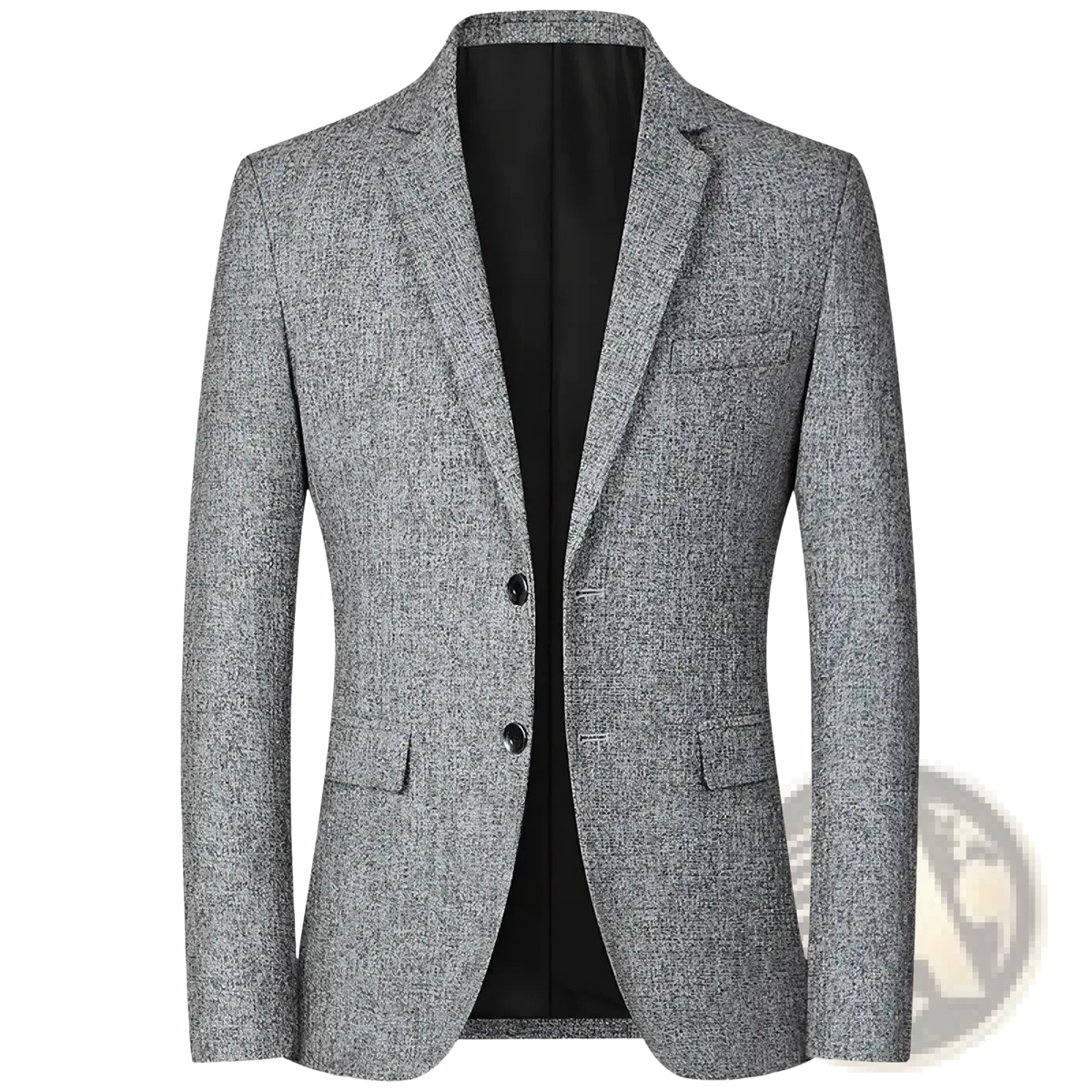 Men slim casual solid color gray textured blazer jacket with black buttons and a sleek modern design