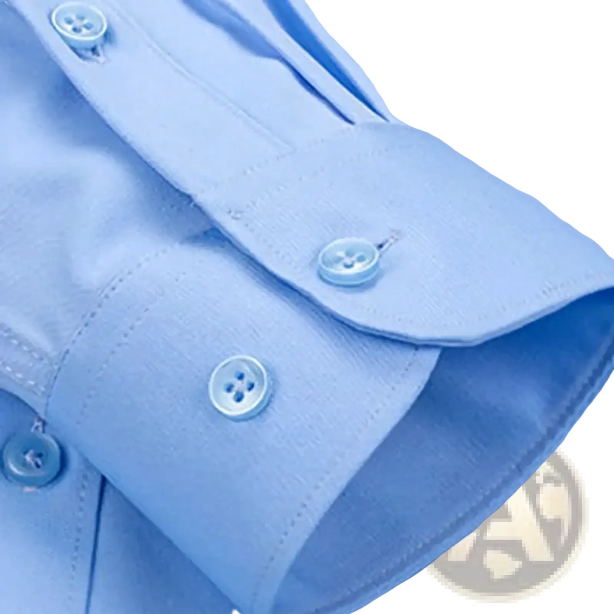 Men slim fit anti-wrinkle dress shirt in light blue with crisp fabric and matching buttons for formal wear