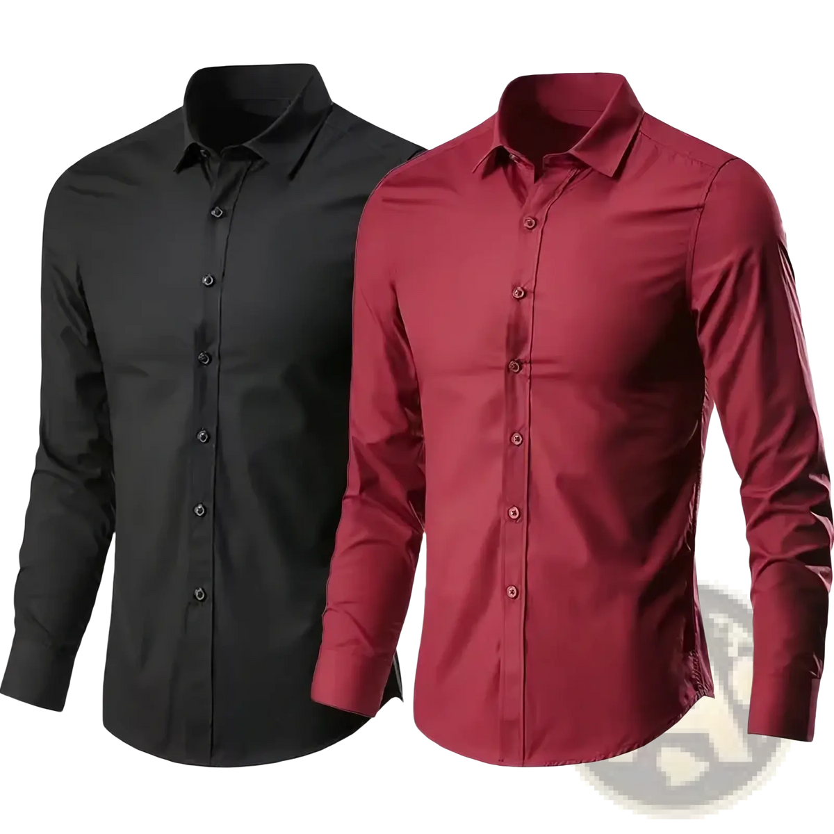Men slim fit anti-wrinkle dress shirt in sleek black and rich burgundy with button-down collars and long sleeves