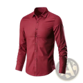 Men slim fit anti-wrinkle dress shirt in burgundy with long sleeves classic collar and button-down front