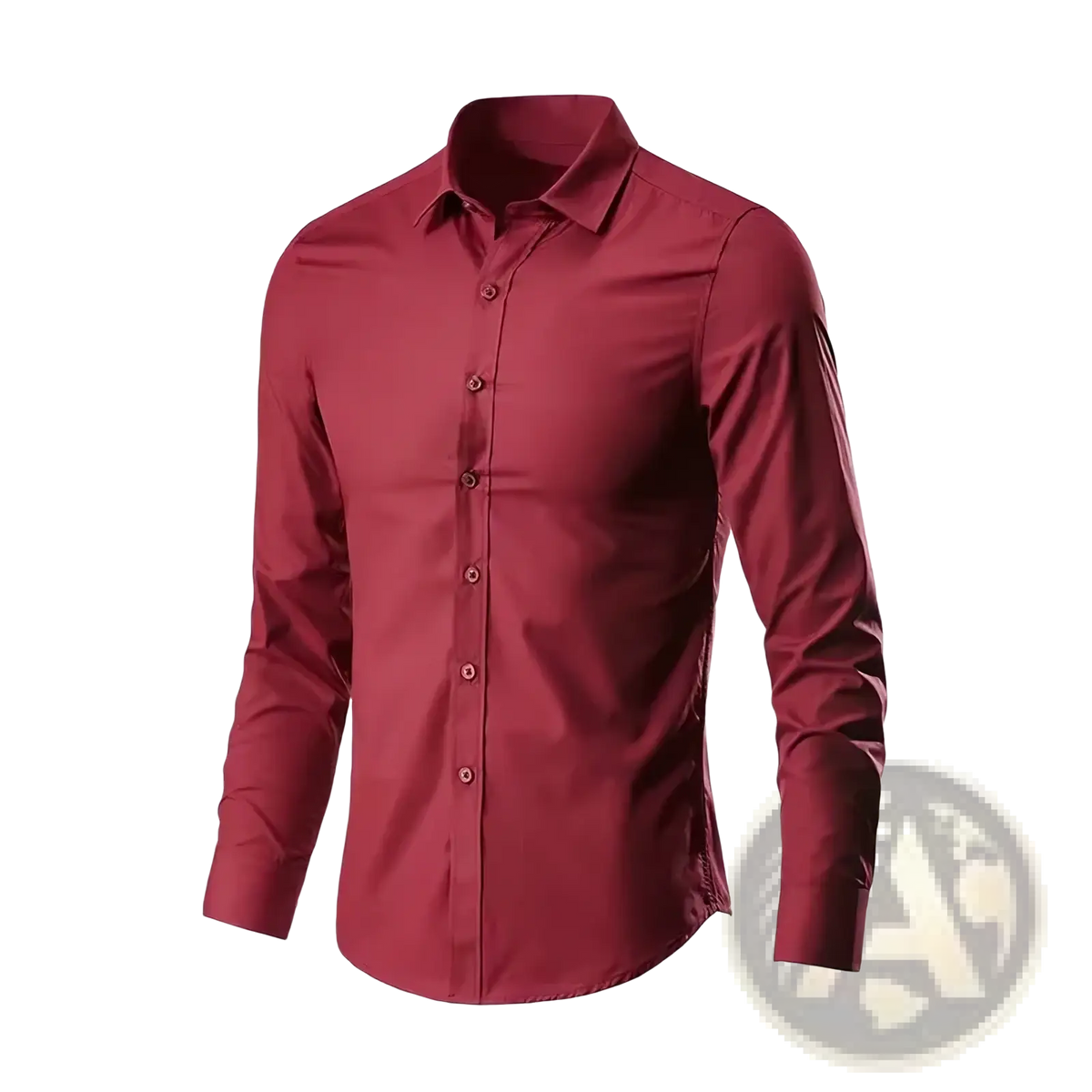 Men slim fit anti-wrinkle dress shirt in burgundy with long sleeves classic collar and button-down front
