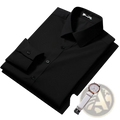 Men slim fit business dress shirt in black with crisp collar buttoned cuffs and subtle stitching details