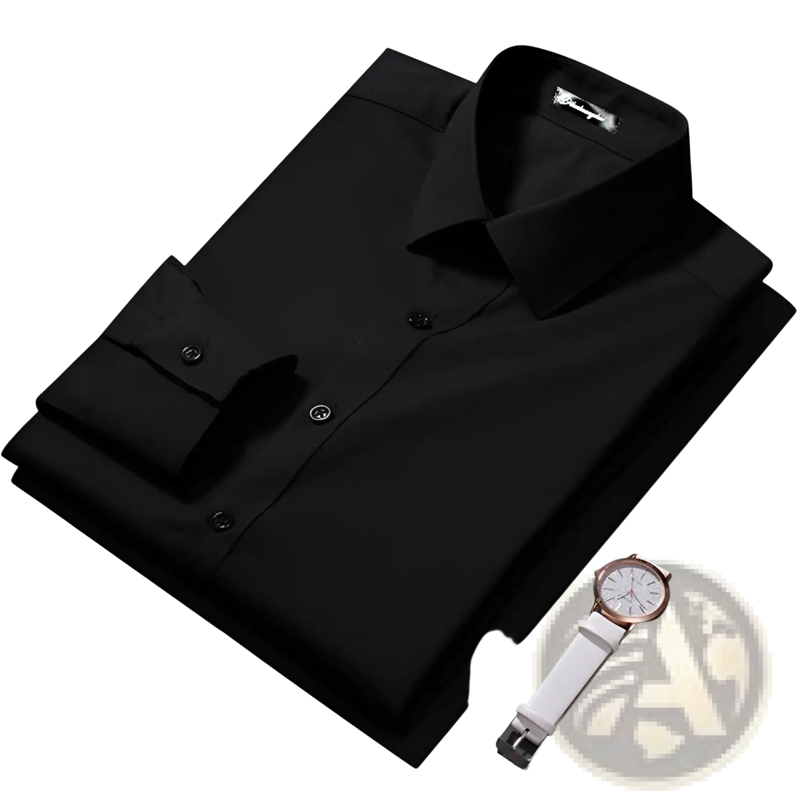 Men slim fit business dress shirt in black with crisp collar buttoned cuffs and subtle stitching details
