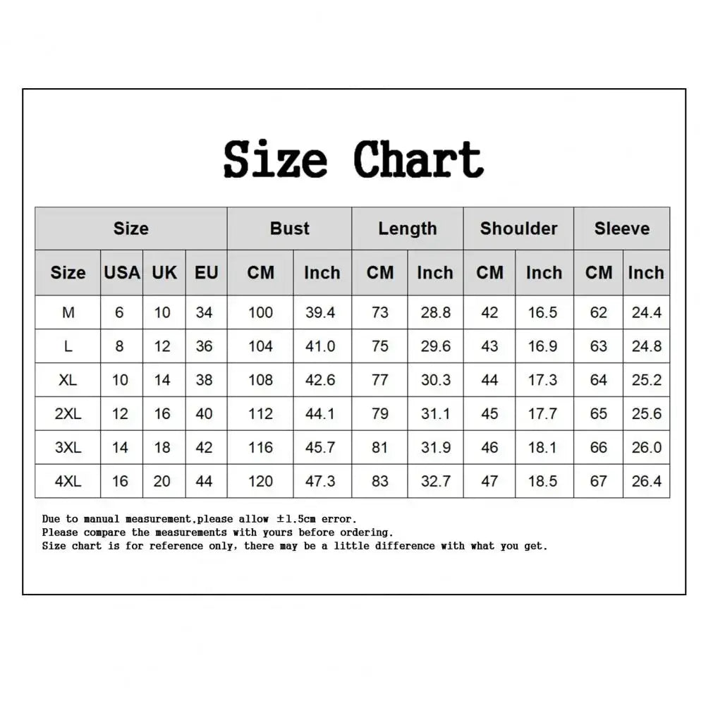 Black and white size chart with measurements in multiple units for men slim fit business suit set formal blazer and trousers