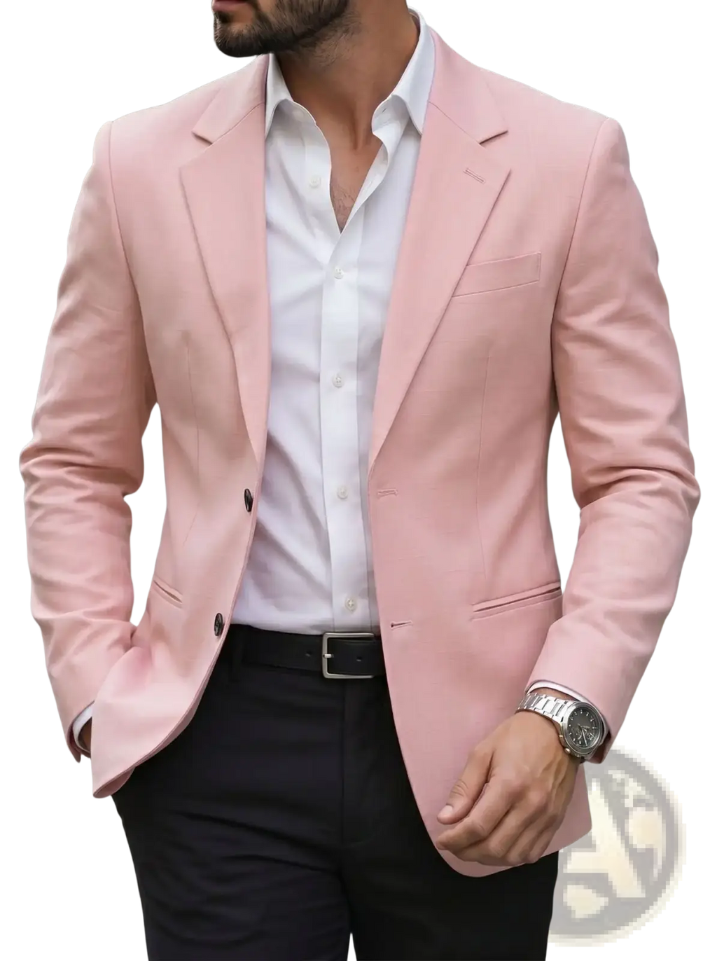 Men slim fit casual blazer jacket in tailored pink with a sleek modern cut and subtle textured fabric