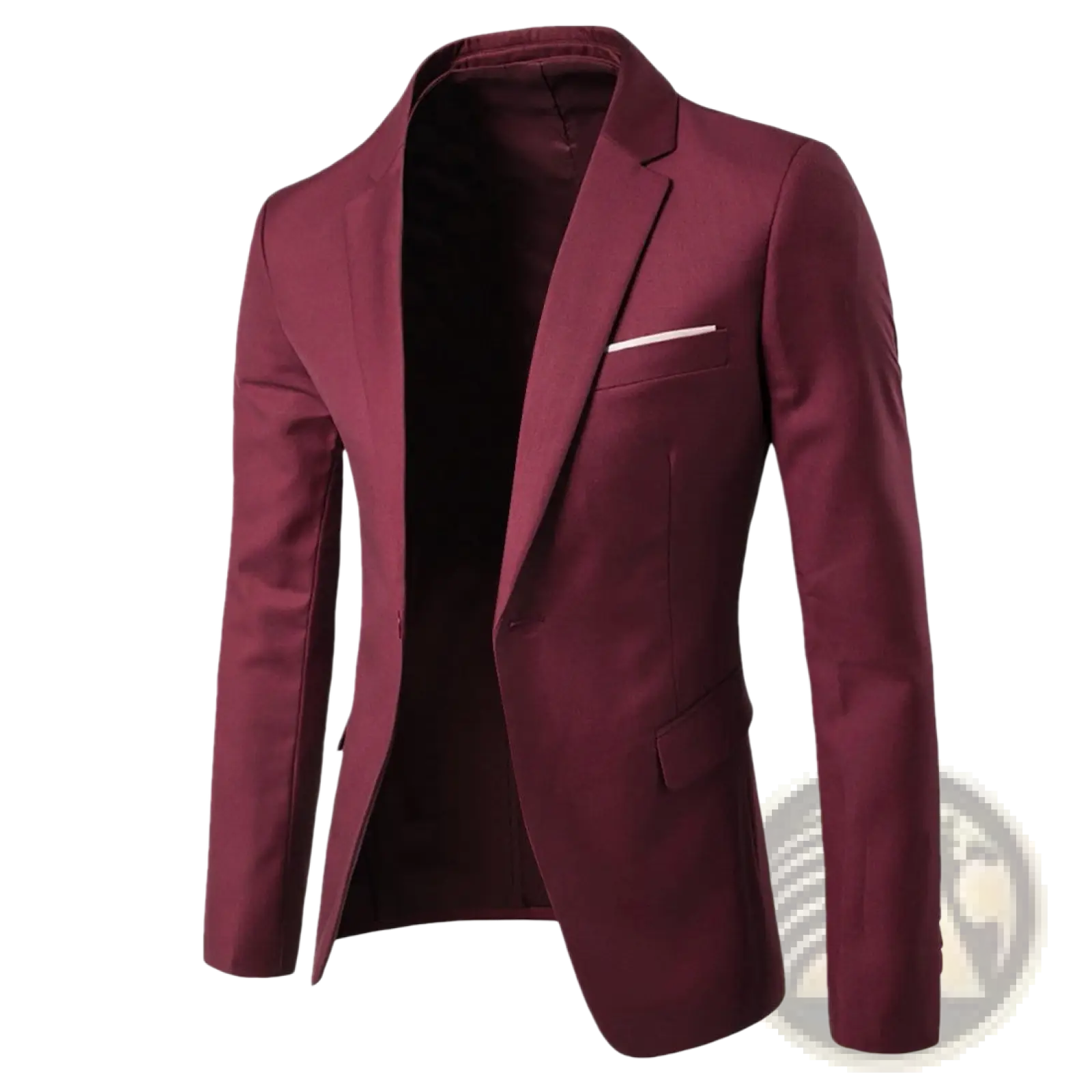 Men slim fit casual blazer solid color suit jacket in maroon with modern cut and subtle white stitching details