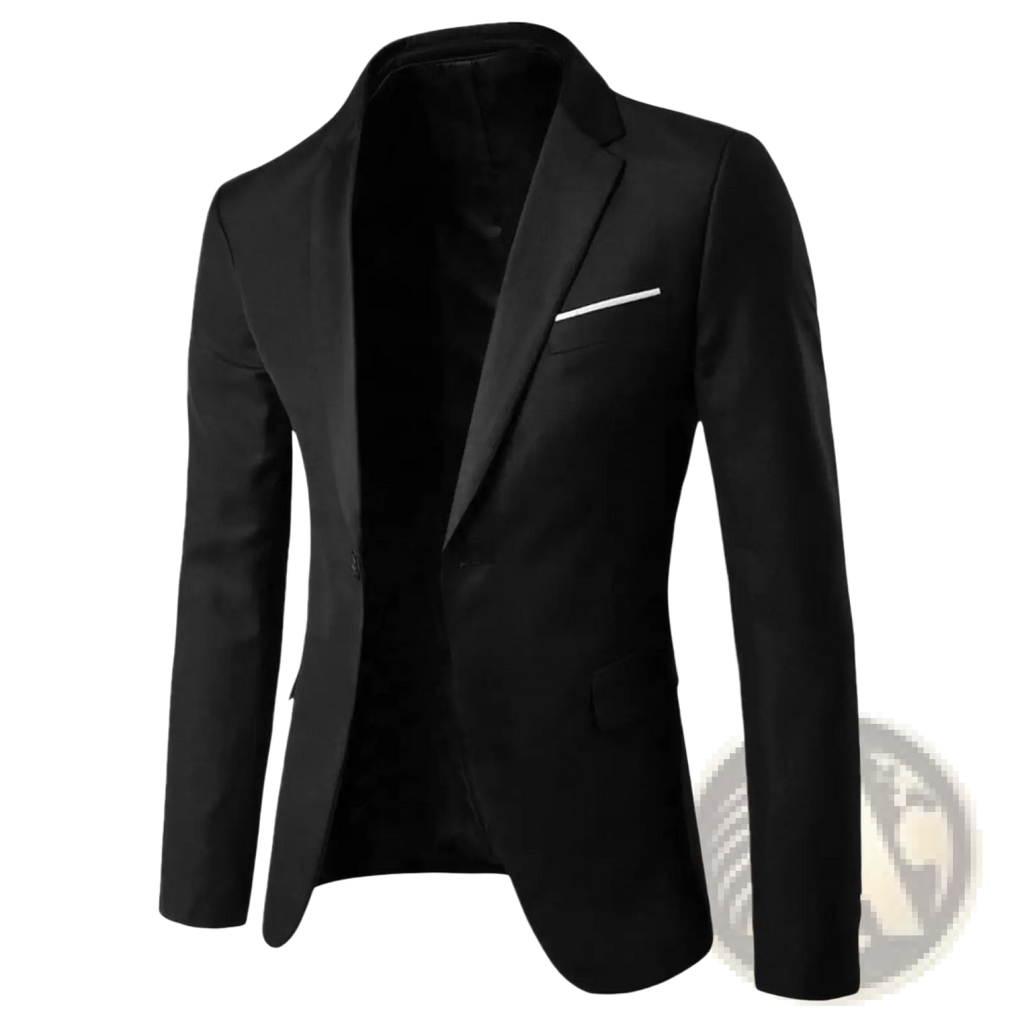 Men slim fit casual blazer black tailored with modern cut and subtle white contrast stitching on pocket