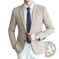 Men slim fit casual blazer suit jacket beige tailored with notched lapels and two-button closure for formal wear