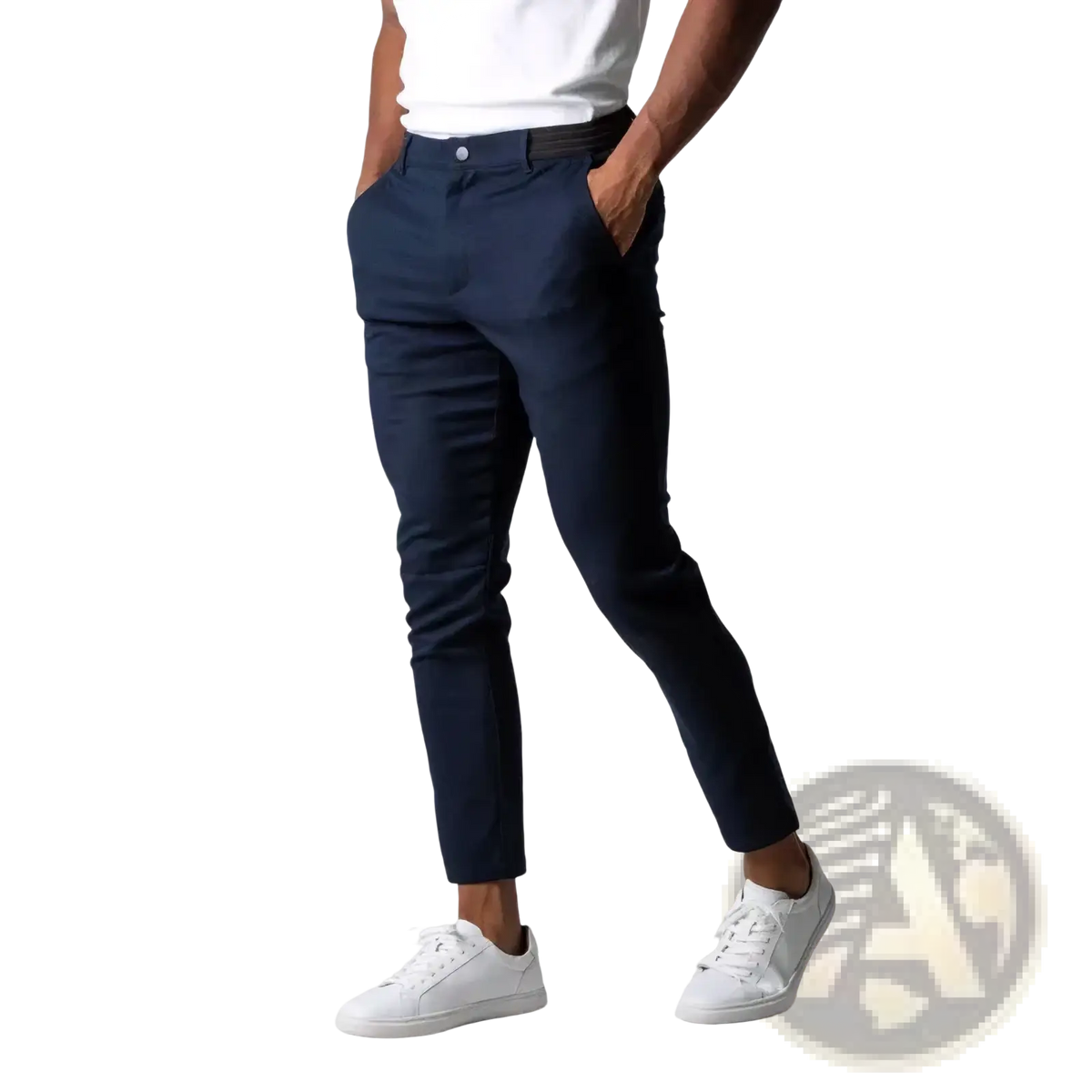 Navy blue slim fit casual chino trousers made of soft cotton blend ideal for men’s everyday wear