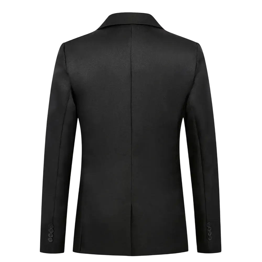 Men slim fit casual suit jacket in black tailored fabric with a sleek modern cut and subtle textured finish