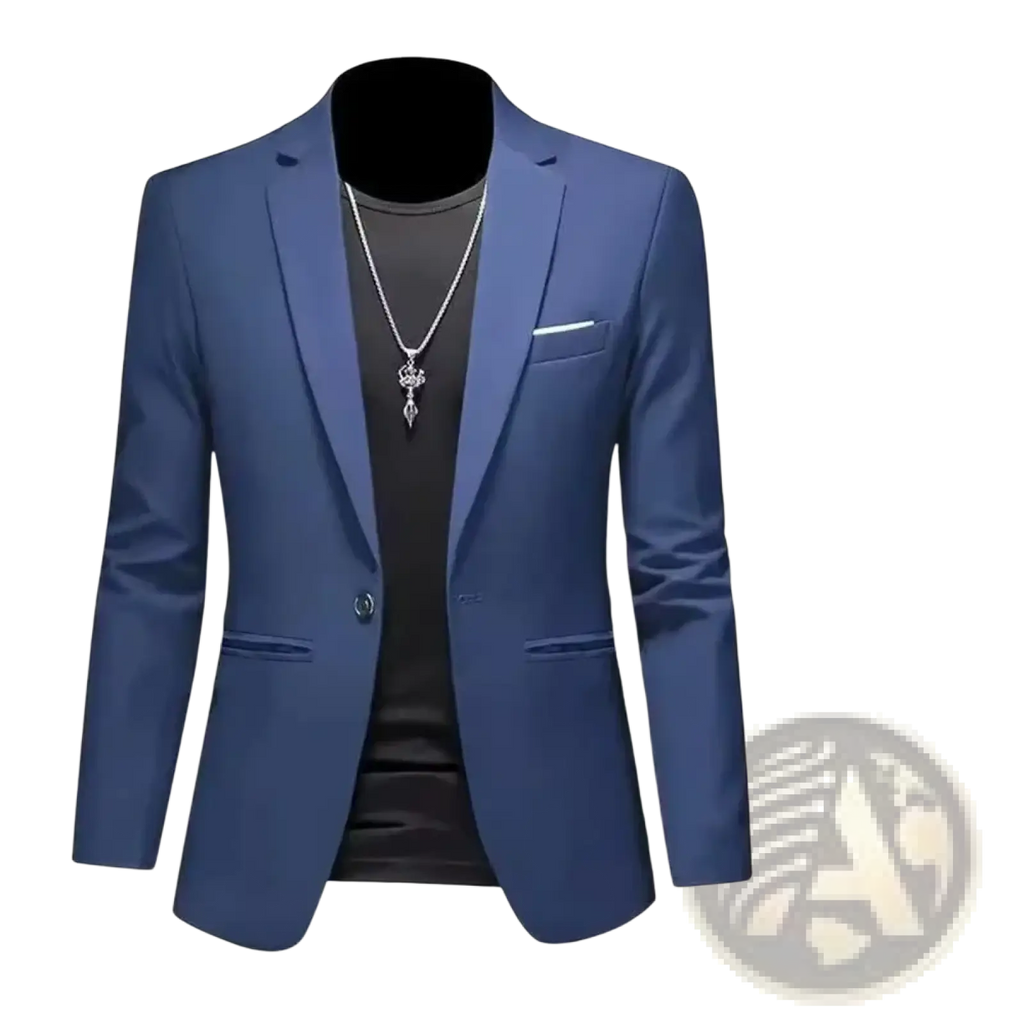 Men slim fit casual suit jacket in blue with a sleek tailored fit and subtle textured fabric