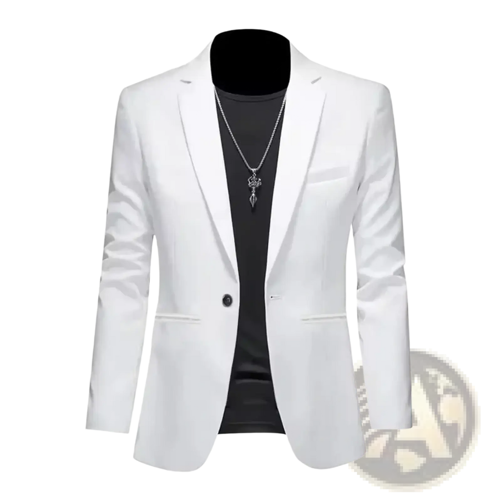 Men slim fit casual suit jacket white blazer with sleek tailored fit and single-breasted design