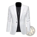 Men slim fit casual suit jacket white blazer with sleek tailored fit and single-breasted design