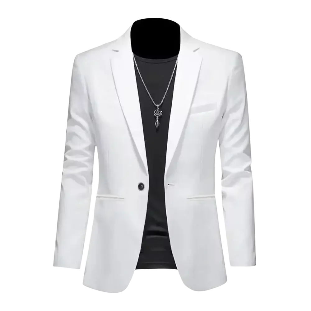 Men slim fit casual suit jacket white blazer with sleek tailored fit and single-breasted design