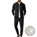 Men slim fit black checkered zip-up jacket with matching pants made from comfortable fabric for casual wear