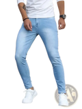 Men slim fit dark blue denim jeans featuring light-wash skinny style with classic texture and subtle fading details