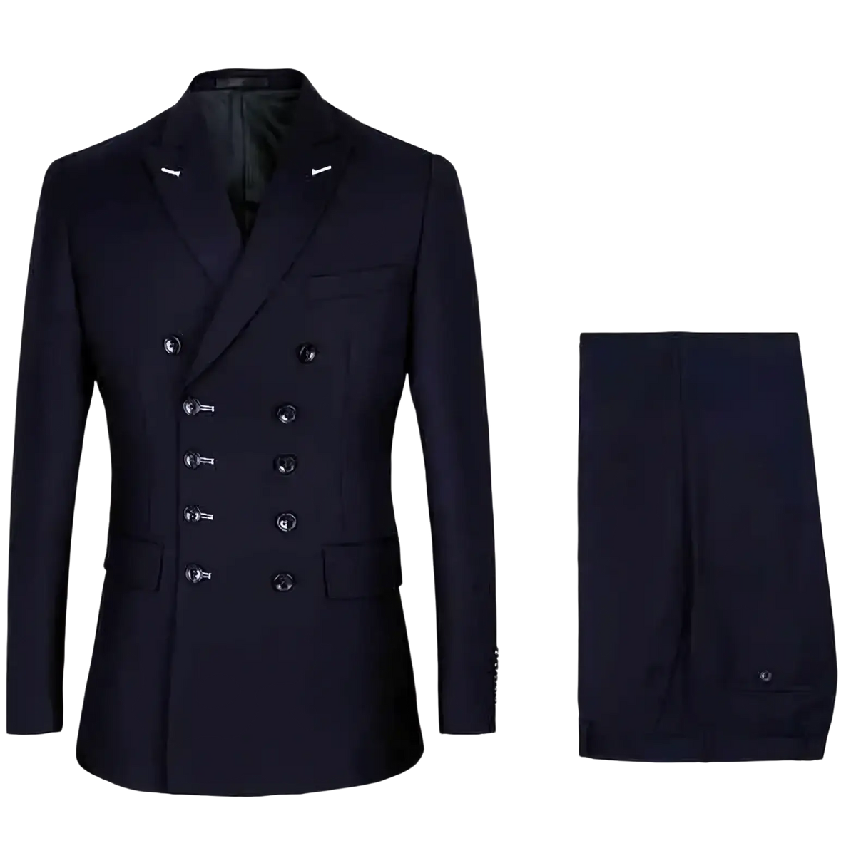 Men slim fit double breasted navy blue suit with black buttons and notched lapel for formal occasions