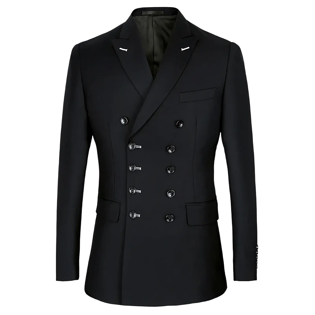 Men slim fit double breasted black suit jacket with silver buttons and notched lapels for formal wear