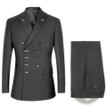 Men slim fit double breasted navy blue suit with silver toned buttons and notched lapels in black fabric
