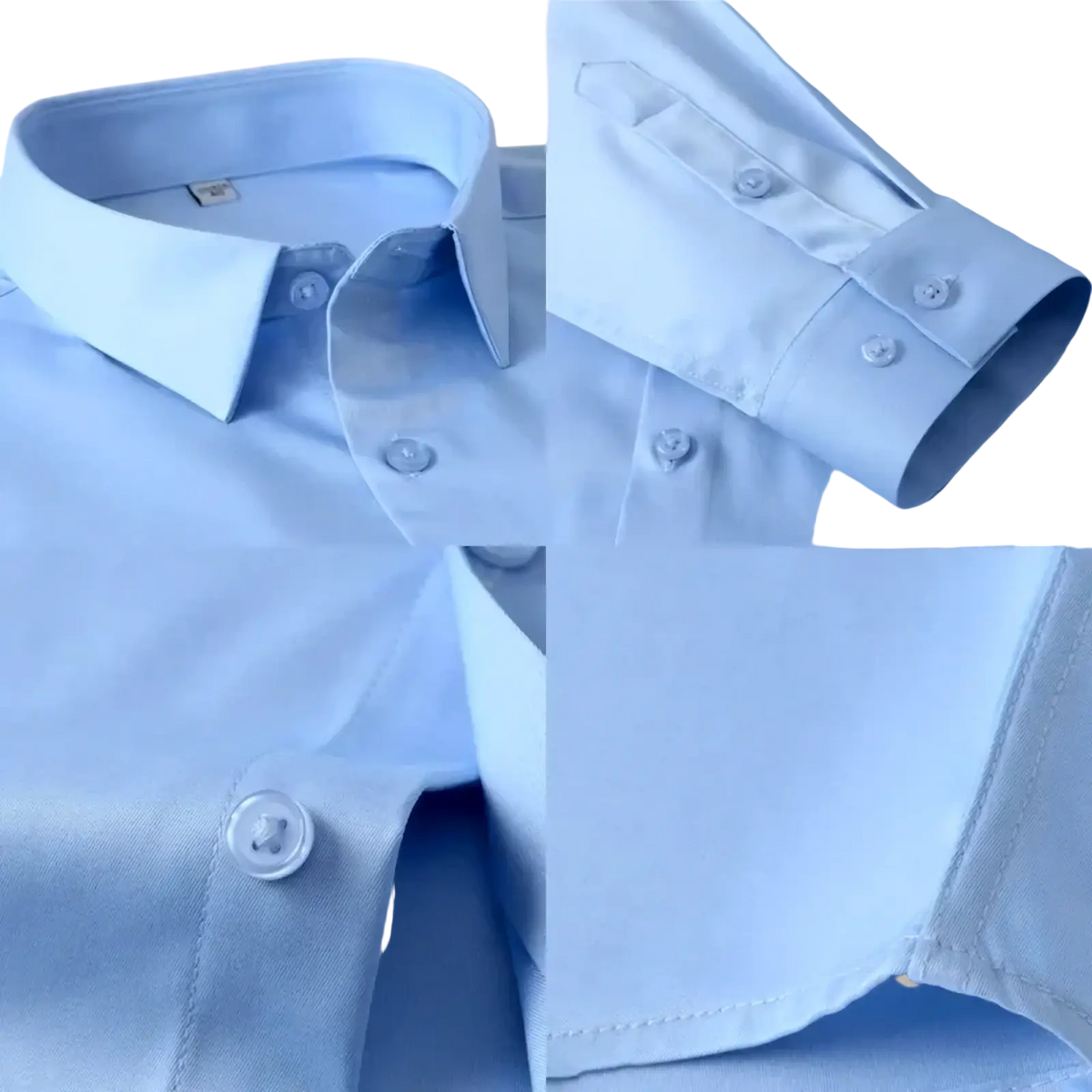 Men slim fit light blue button-down dress shirt with crisp collar and cuffs featuring subtle stitching and anti-wrinkle fabric
