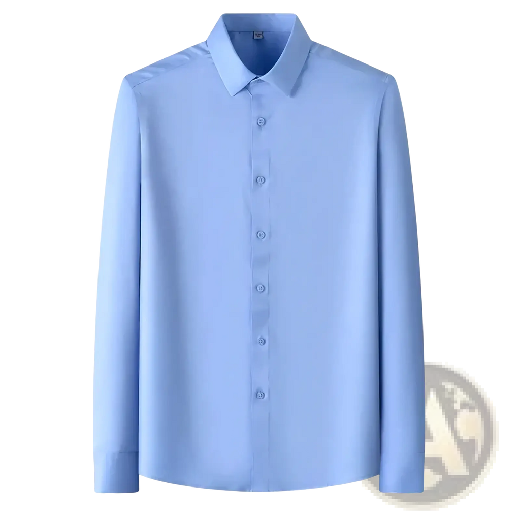 Men slim fit light blue dress shirt with classic collar and matching buttons in anti-wrinkle long sleeve design