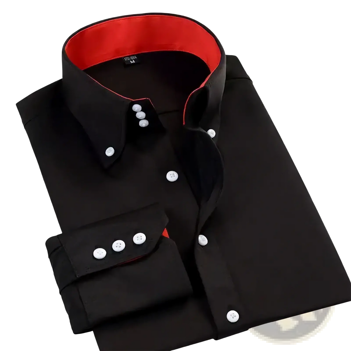 Men slim fit dress shirt black with red inner collar trim and white buttons on cuffs and placket for formal wear