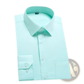 Men slim fit long sleeve business casual dress shirt in crisp ice green with subtle diagonal weave and white buttons
